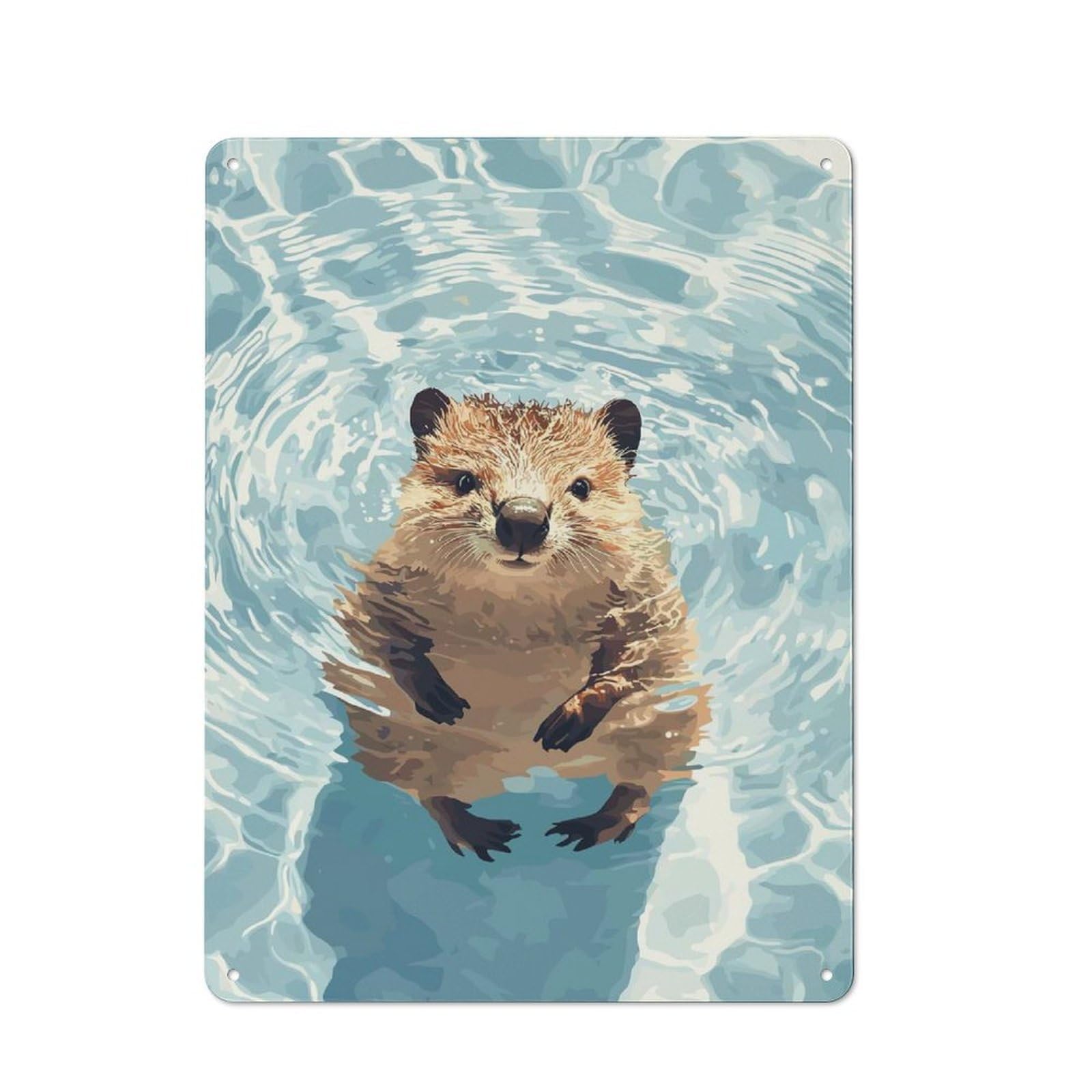 Junmoney Style-20 Cosy Swimming Quokka Illustration Metal Plaque 40X30cm, Kitchen Wall Decor For Kitchen, Cafe, Pantry Or Dining Room