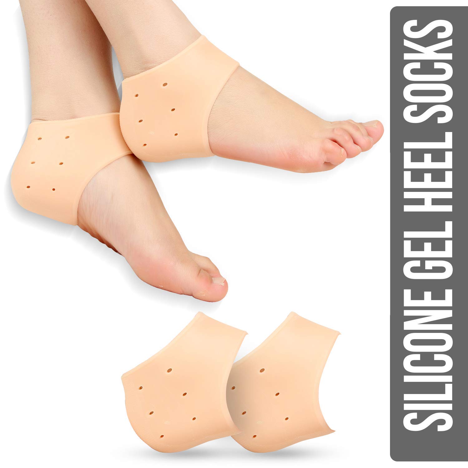 Surat Dream Silicone Gel Heel Pad Socks for Pain Relief for Women And Men | Moisturizing Socks | (Beige, Free Size) - 1 Pair 2