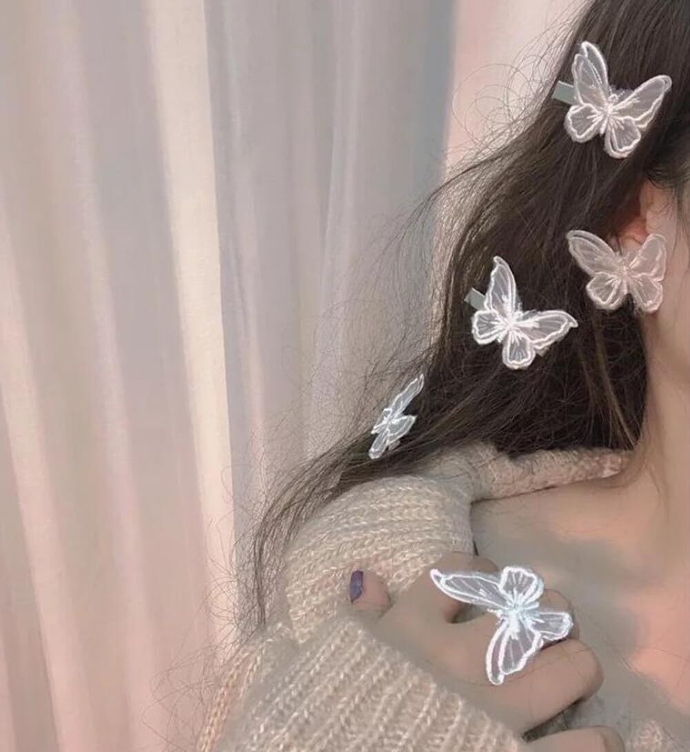 10PCS Butterfly Hair Clip Lace Hair Bows Small Butterfly Clip Hair Pins Wedding Hair Accessories Hair Clips for Halloween Cosplay Women Girls (White) - Image 4