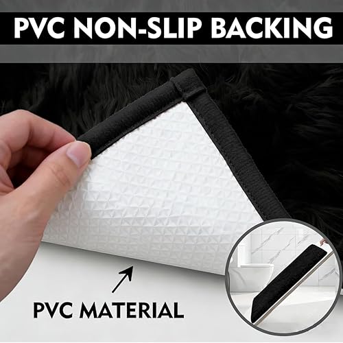 Miniatura 3 de RUN HELIX Juego de alfombras de baño negras de 3 piezas, alfombras de baño peludas, antideslizantes, absorbentes de agua, alfombras de baño suaves y