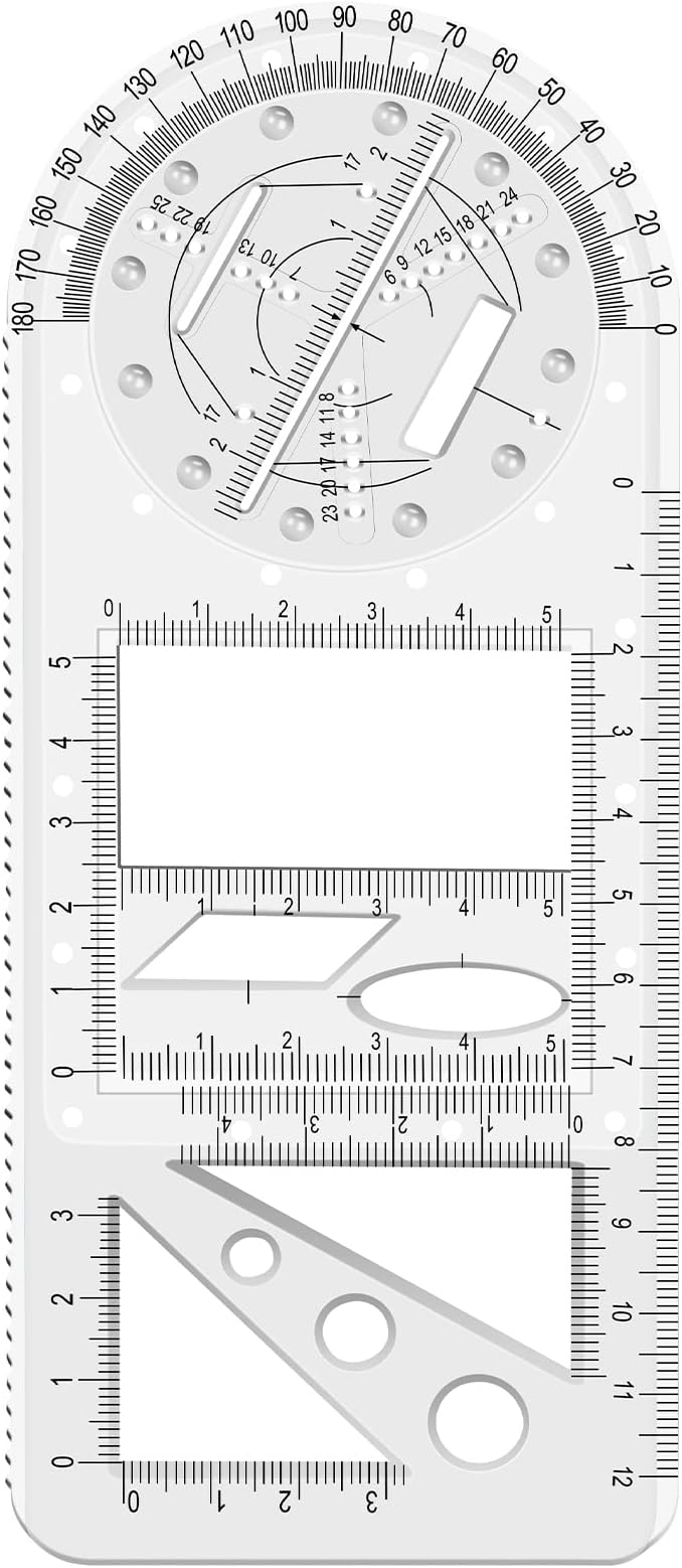 TOTOKA Multifunctional Geometric Ruler Drawing Ruler Clear Ruler Geometry Set Geometric Drawing Template Measuring Tool Scale Ruler Plastic Ruler for School Office Supplies