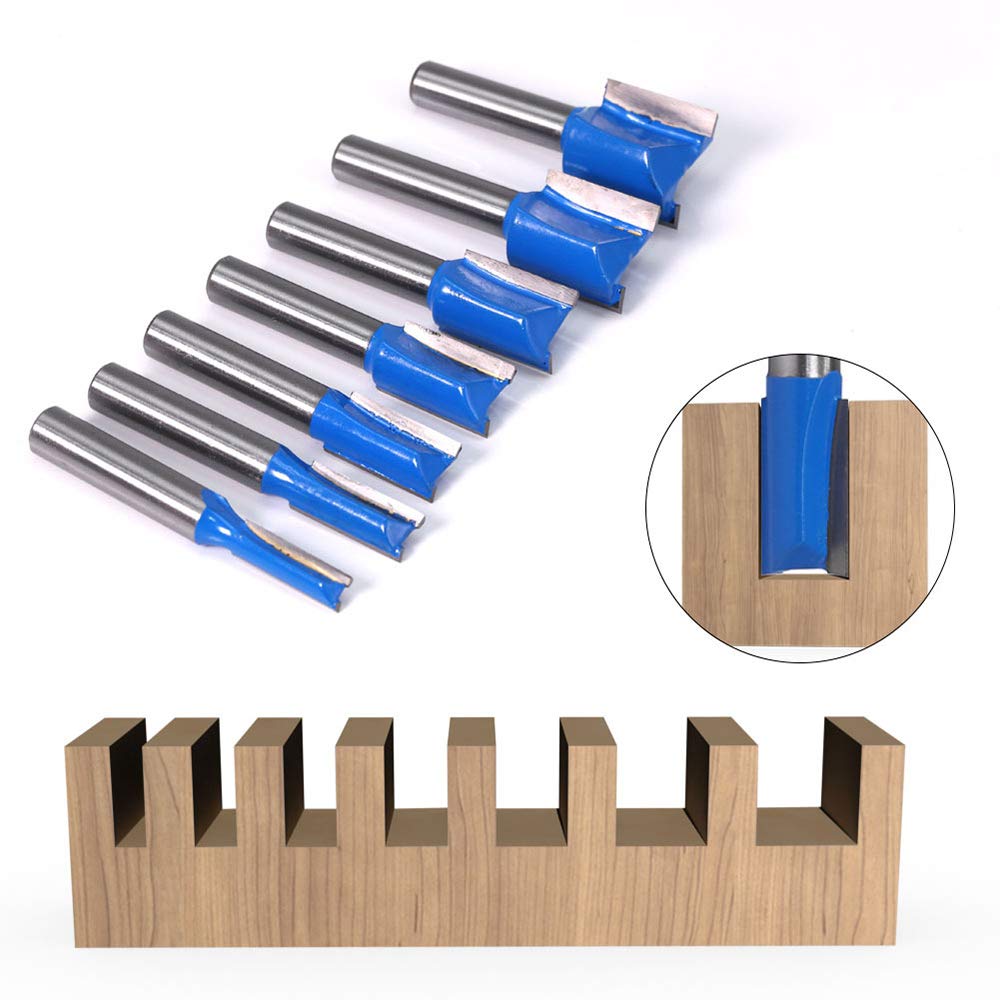 ASNOMY 7Pcs Fraise droite à queue de 8 mm, 6mm 8mm 10mm 12mm 14mm 18mm 20mm de diametre Fraise à Bois Routeur à Coupe Droite Flush Trim Pattern Router Pour le Travail du Bois