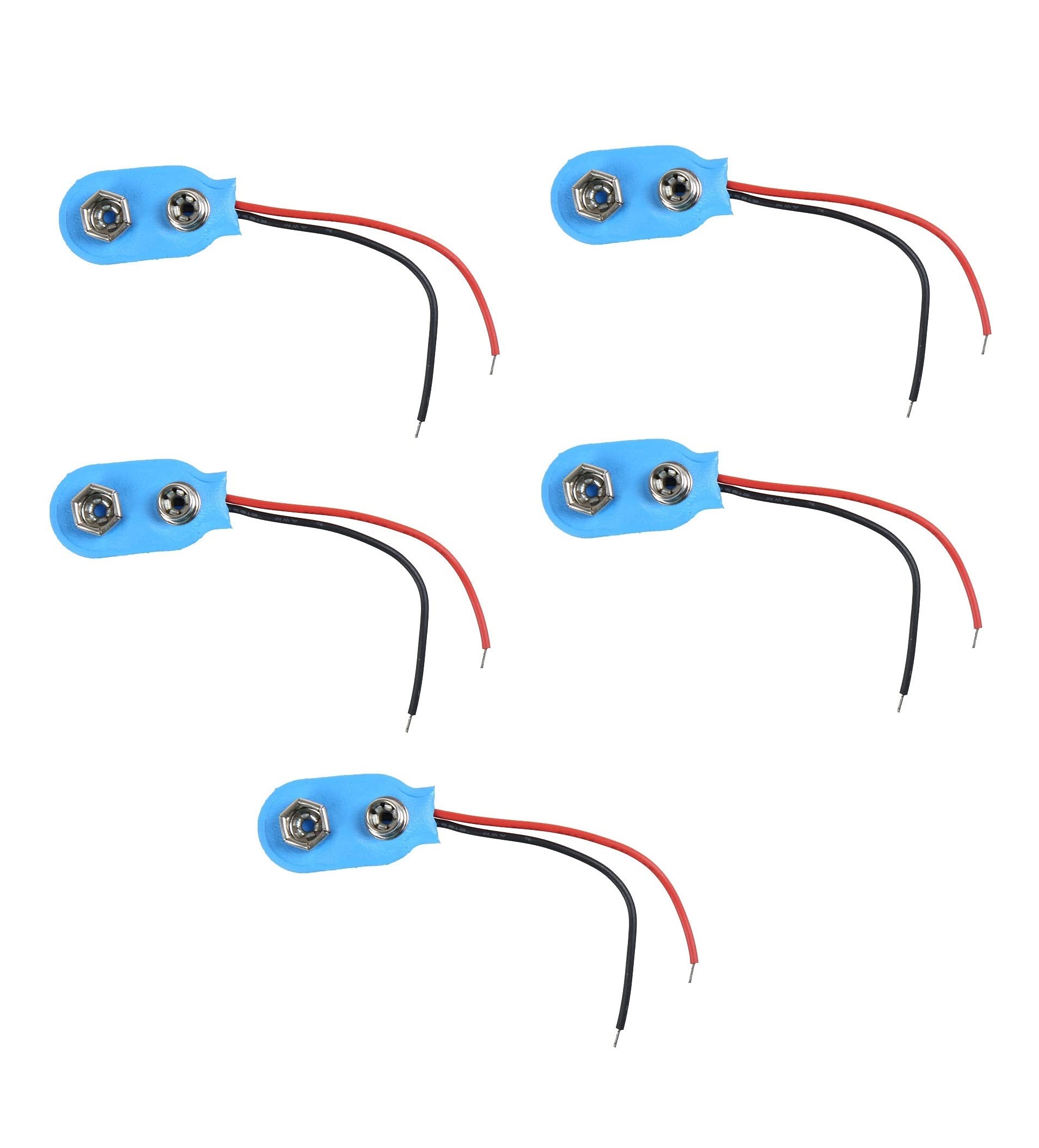 Invento 5pcs 9V 9volt Battery Holder Clip Snap On Connector Cable Lead Blue-image-28
