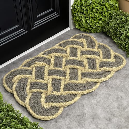 JONATHAN Y Scalloped Basketweave Coir Indoor Outdoor Mat 18"X30" Gray/Bleach, Maeve Classic Coastal for Backyard, Patio, Porch, Easy-Cleaning, High Traffic, Pet-Friendly, Non-Shedding (NRF100C-1830)