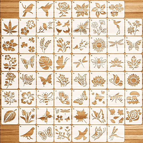OOTSR 60 Pièces Pochoirs de Peinture Meuble, Pochoirs de Peinture de Oiseau Abeille Papillon Libellule Fleur Feuilles, Modèle de Pochoir pour DIY Scrapbooking Bois Meubles Mur Maison Décor