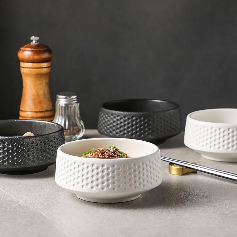 CAKERS Small Simple Ceramic Rice Bowl|Creative Kitchen Party Snack Bowls|Nordic Simple Round Frosted Soup Bowls|Dishwasher And Microwave Safe,White-4PCS,11x5cm(4.3x1.9in)
