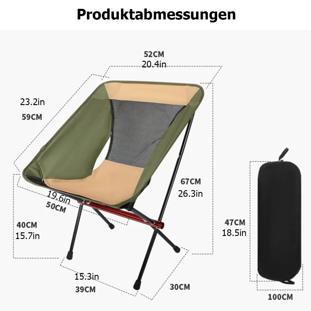 Campingstuhl Faltbar mit hoher Rückenlehne, Outdoor Klappstuhl Camping mit Armlehne & Becherhalter, Leicht Fischerstuhl für Camping Angeln Festival Strand