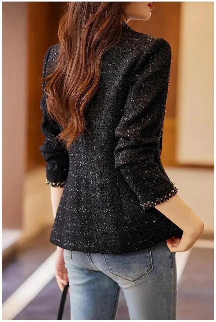 HSQIBAOER Women's Autumn Winter Casual Blazer Plaid Jacket Female Long Sleeve Slim Coat For Ladies