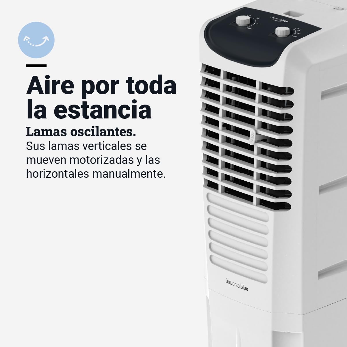 UNIVERSALBLUE Climatizzatore evaporativo portatile 40 l – Raffreddatore d'aria 120 W, 4000 m³/h, 2 modalità, 3 velocità, oscillazione verticale motorizzata, basso consumo, nessuna installazione