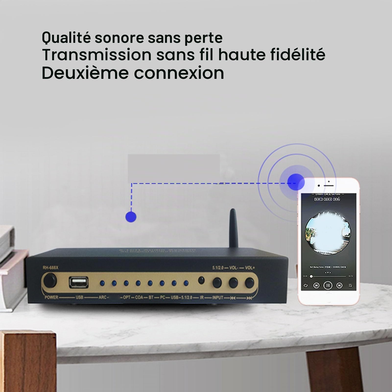 Décodeur Audio, Système Audio Numérique HDMI 5.1CH 192 KHz/24 Bits, Décodeur Audio Numérique, HDMI 4K Arc Fibre Optique Coaxiale Bluetooth Dolby AC3 DTS vers Analogique (Prise UE)
