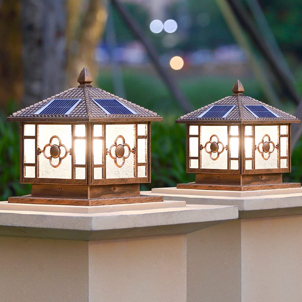 Lampadaire Solaire LED extérieur étanche IP55, Lampe sur Poteau, éclairage de terrasse, allée de Jardin, clôture, Porche, Trois Couleurs, intensité Variable,2pcs-Width: 40CM