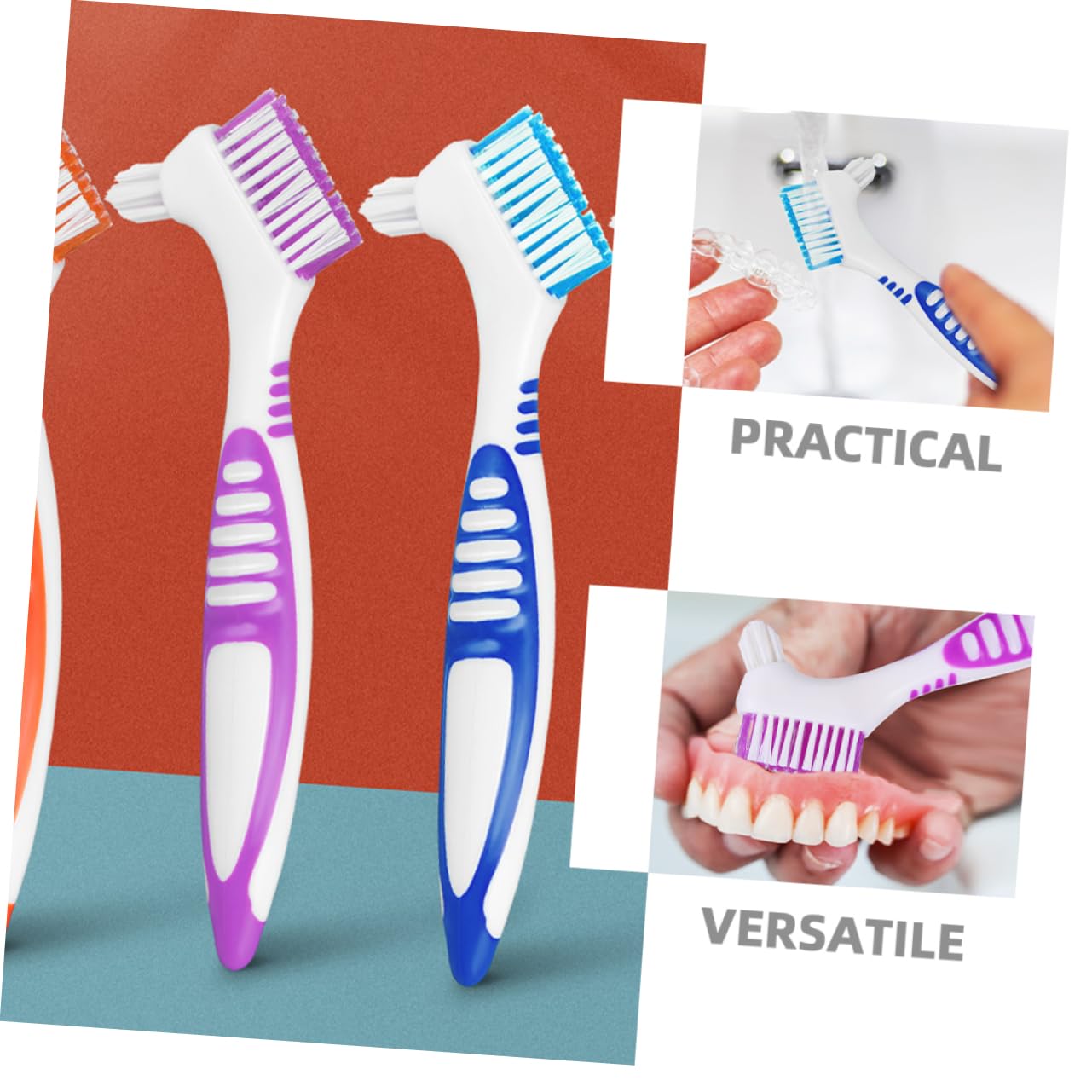 5 Set Spazzola Per La Pulizia Della Protesi Spazzolino Per Dentiera Spazzolino Resistente B Denti Finti Doppio Detergente Per Protesi Spazzolini Per Protesi Maniglia Pp 8 Pezzi*5