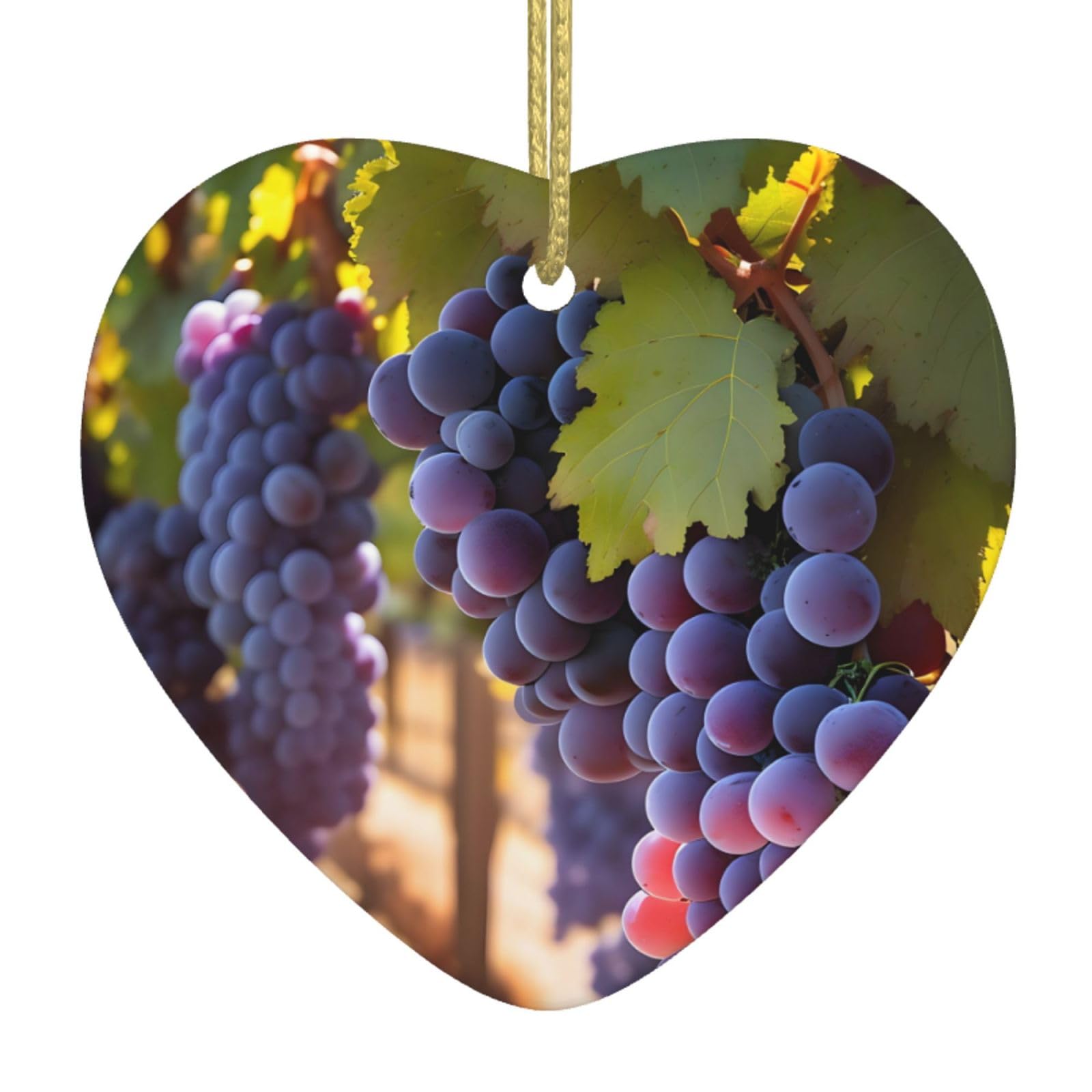 Desert Grapes Ceramic Christmas Heart Pendant with Silk Thread, Christmas Tree Home Decoration