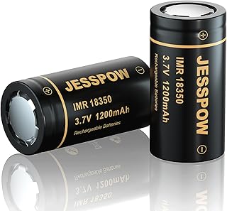 JESSPOW 18350 3.7V Rechargeable Battery 1200mAh Flat Top, Discharge IMR 18350 Li-ion Batteries for Flashlight, Solar Garden Light and More (2 Pack)