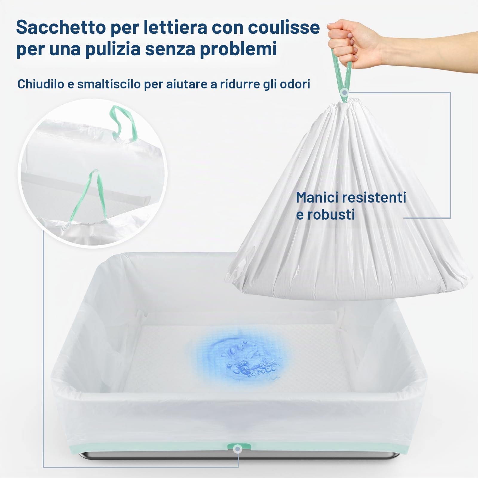 SuzziPaws Lettiera in acciaio inossidabile, 50 x 35 x 15 cm, lettiera con setaccio aperto per pellet di pino, sistema di lettiera in metallo con tappetini e rivestimenti per pipì, controllo degli