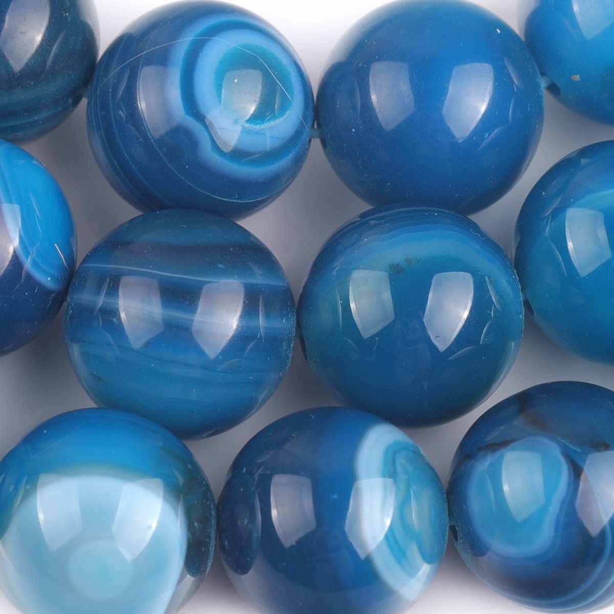 GEM-Inside 14mm Blue Banded Agate Stone Round Gemstone Semi Precious Loose Beads for Jewellery Making 15'' - Image 2