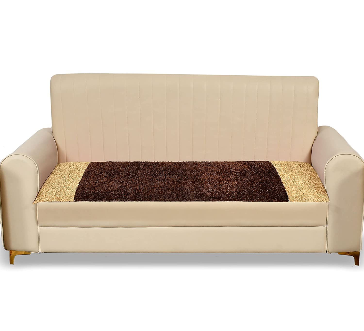 The First Home Decor Handmade Polyester Feather Touch Sofa Slip Cover - (Coffee Beige, 3 Seater)-picture-38
