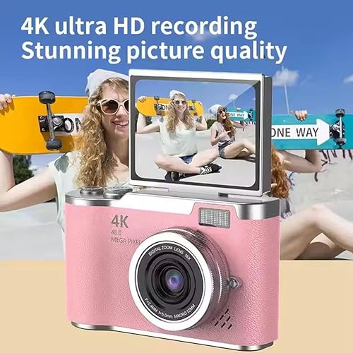 Miniatura 8 de Cámara digital 4K para fotos, cámara retro portátil con pantalla abatible, cámara retro compacta para exteriores (1 juego de 1 juego)