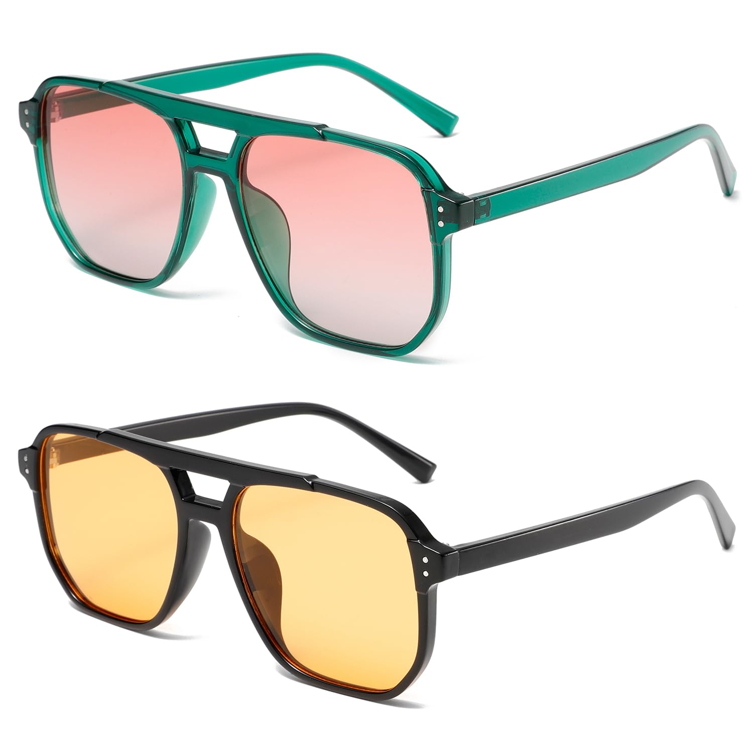 PROUDDEMON Retro oversized aviator Sunglasses Women Men, 70s 90s Square Vintage Stylish Frame Sunglasses