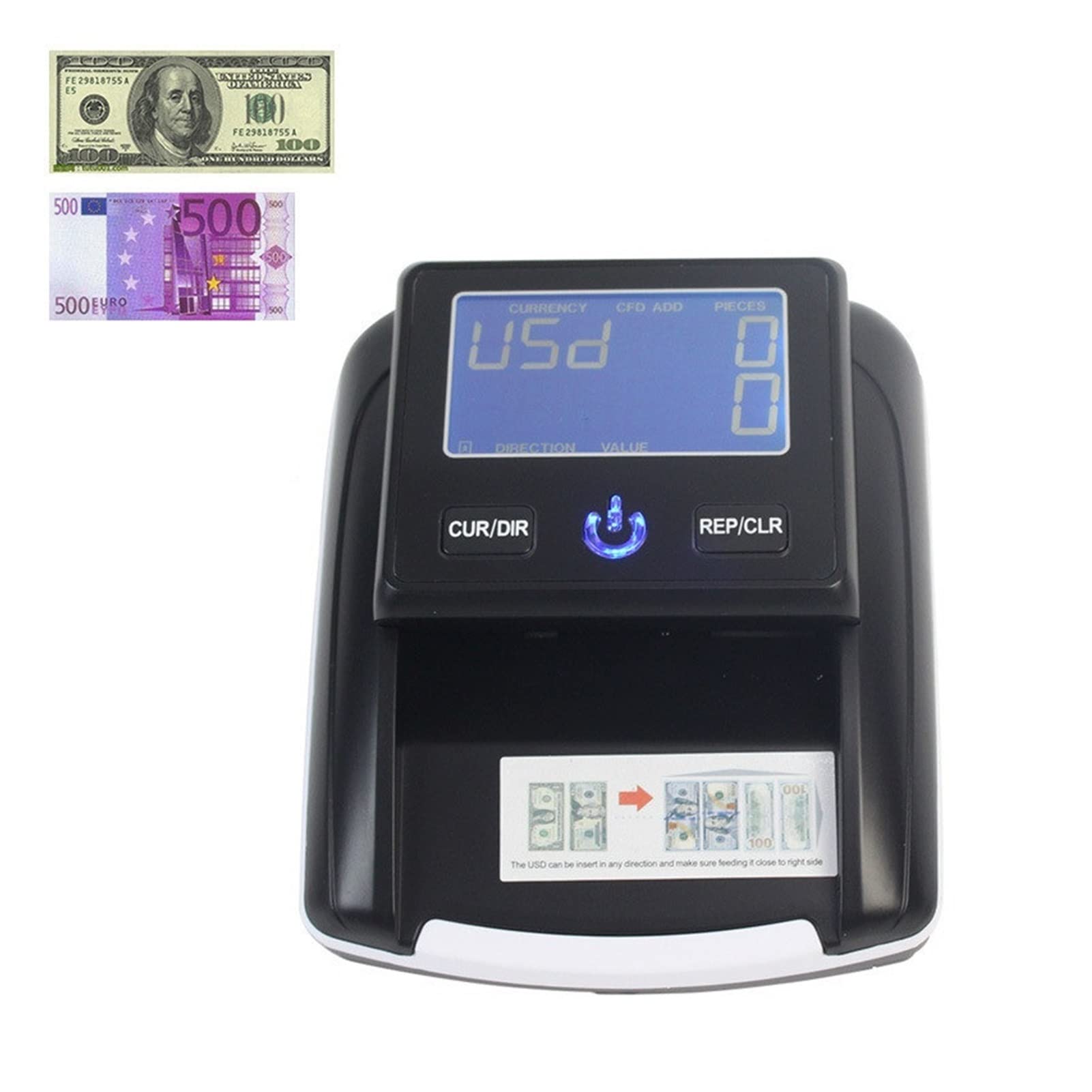 EDEDE Macchina Conta Soldi, LED UV/LCD Rilevatore di Banconote Pratico Display USD/EUR Denaro Falso Euro rilevare la fattura della Macchina con banco di spedizione Gratuita(Blue 0.8mm)