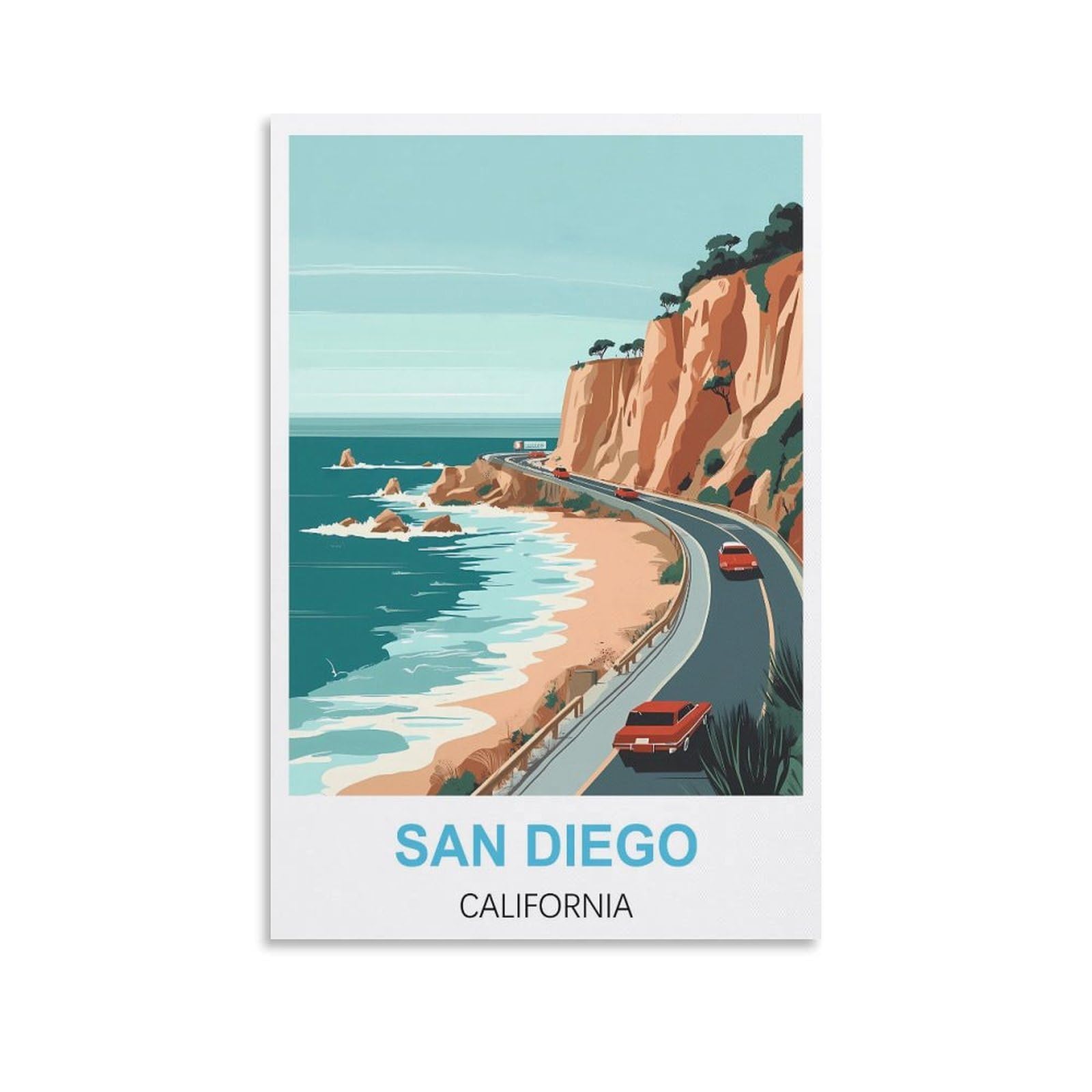 NHGEQAA San Diego California Vintage Travel Poster 08x12inch(20x30cm) Canvas Wall Art Print Picture