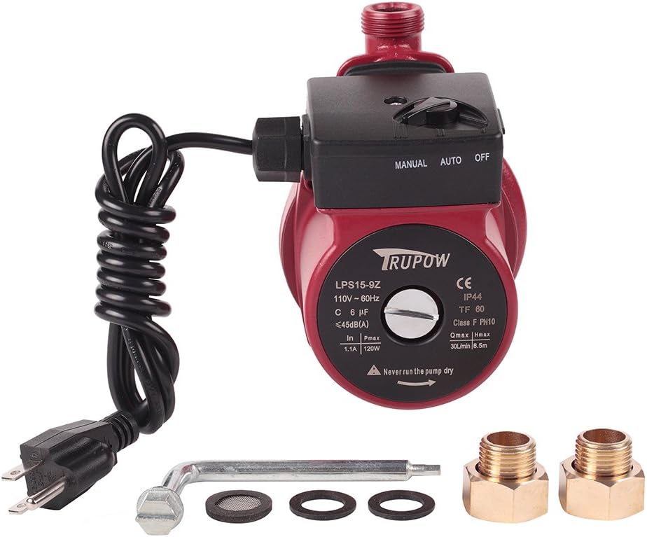 Trupow 120W 3/4" NPT 110V Hot Water Automatic Circulation Pump Cast Iron Circulator Pump