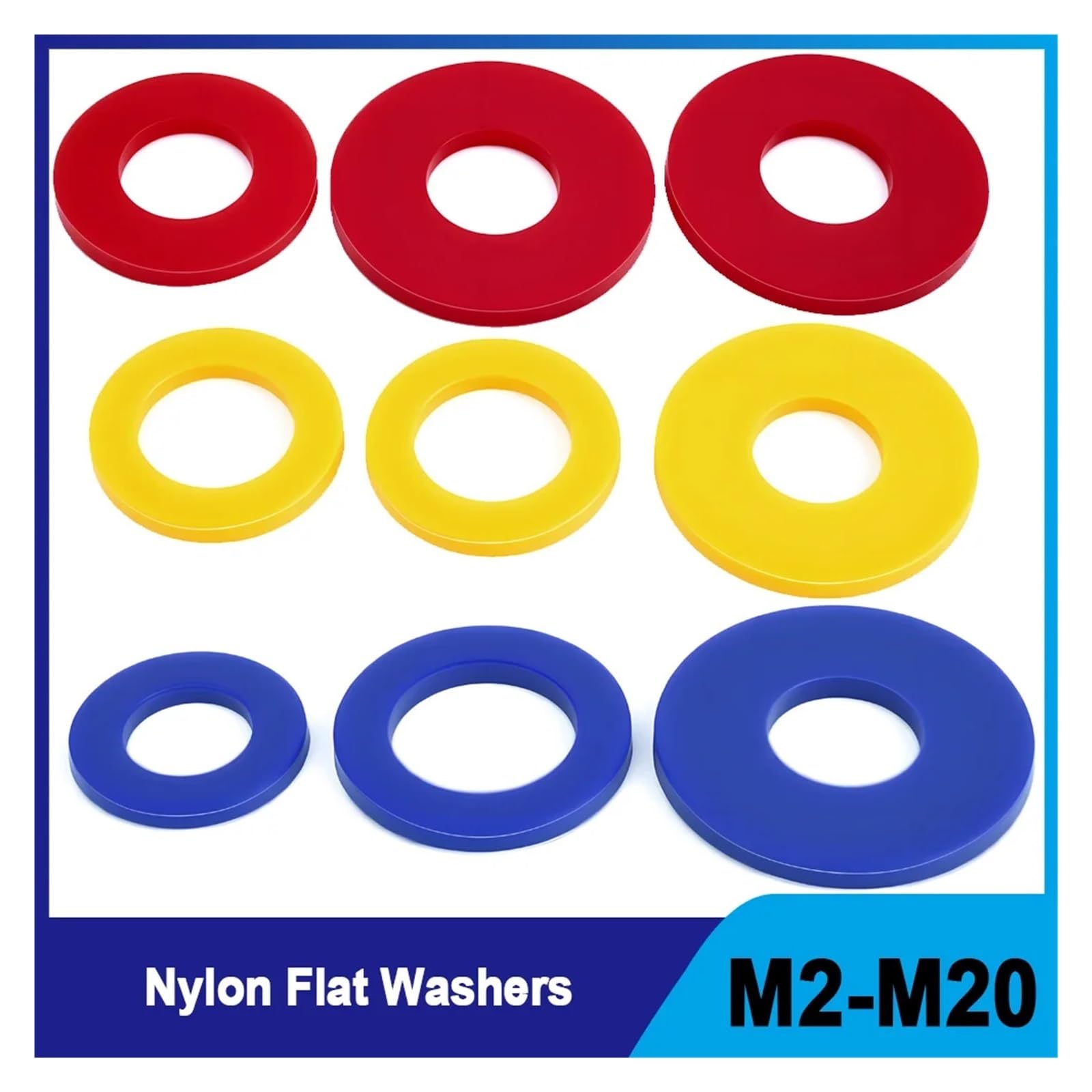 M2,5 M3 M4 M5 M6 M8 M10 M12 M14 M16 M18 M20 Nylon Flache Isolierung Unterlegscheiben Blau Gelb Rot Kunststoff Dichtring Dichtungen Abstandshalter(Blue,M12x30x3,100Pcs)