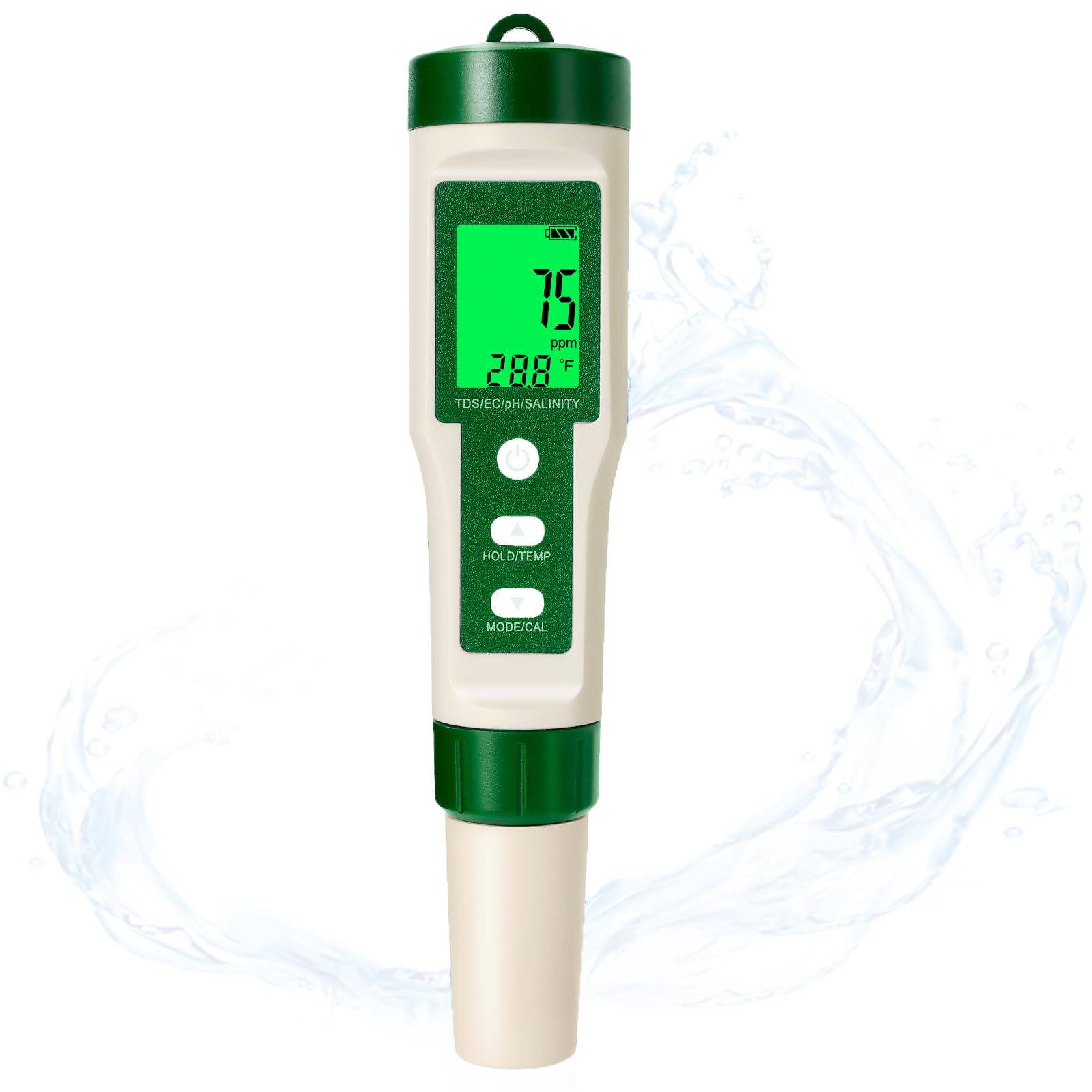 Testeur pH 5 en 1 Numérique, pH Mètre avec Automatique de la Température, Précision 0.01, Mesure pH, TDS, EC, Salinité et Température, Testeur d'Eau pour Piscine, Hydroponie, Aquarium, Eau Potable