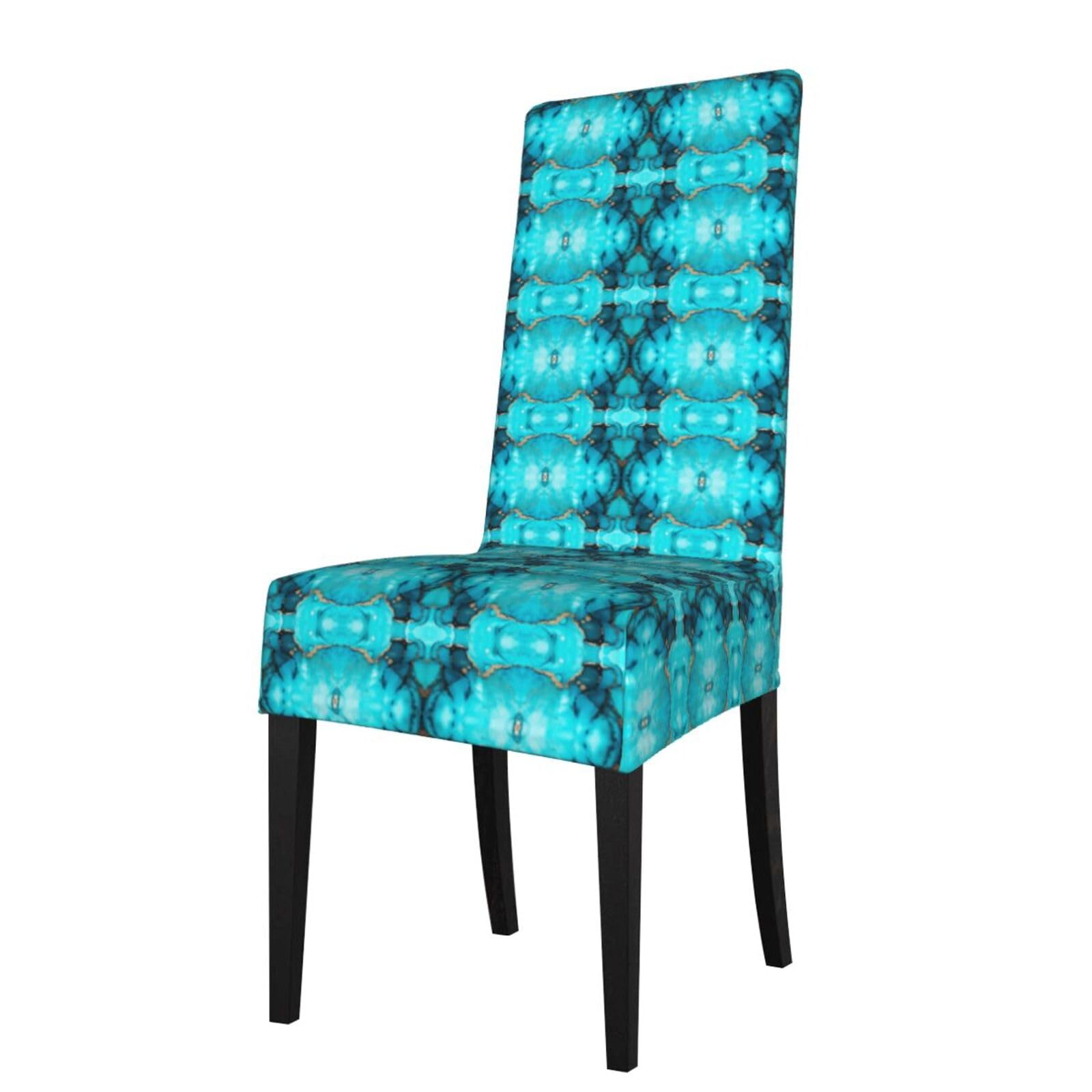 Lkymoh As Picture Trendy Abstract Teal Gold Swirls, Chair Covers Stretch Chair Slipcovers For Dining Room, For Party Pet Protection Universal Fit Soft Polyester
