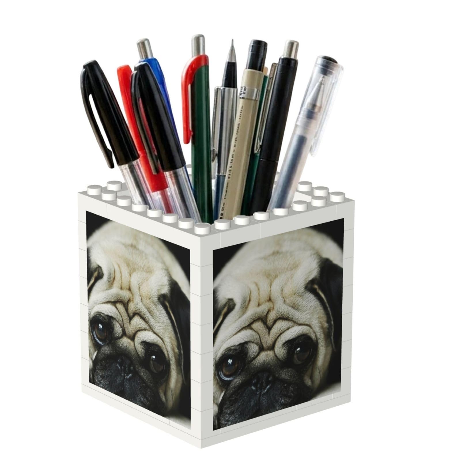 Poadnly Pug Dog, Pen Pot Pencil Holder for Office Home School, Compact Desk Organiser for Office Stationery