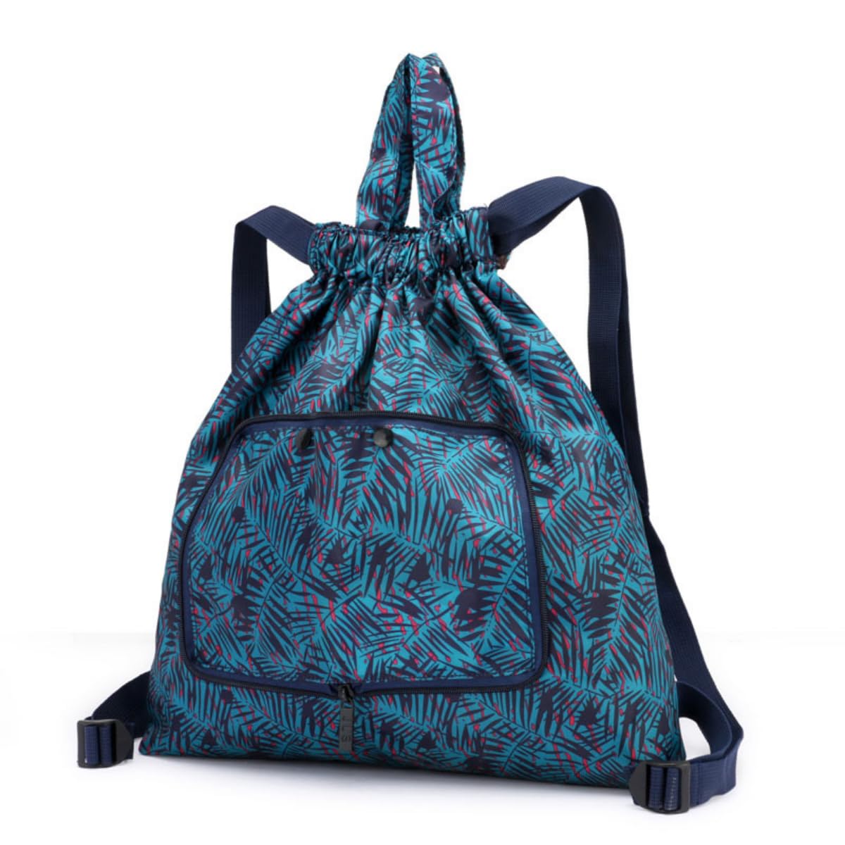 Large Drawstring Bags, Light Weight Bags for School Children Boys Girls, Gym Sack Trainer Travel Sports Swimming Bags Sackpack Backpack Rucksack String for Holiday Yoga Men Women Adults (Blue Leaf)
