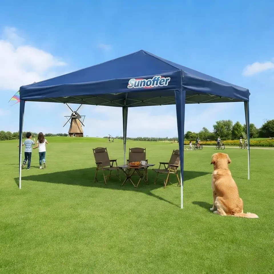 Tenda Gazebo, Sanfonada, 3x3, Barraca de Praia, Proteção Solar UV, Resistente à Água, Mala de Transporte(Azul)