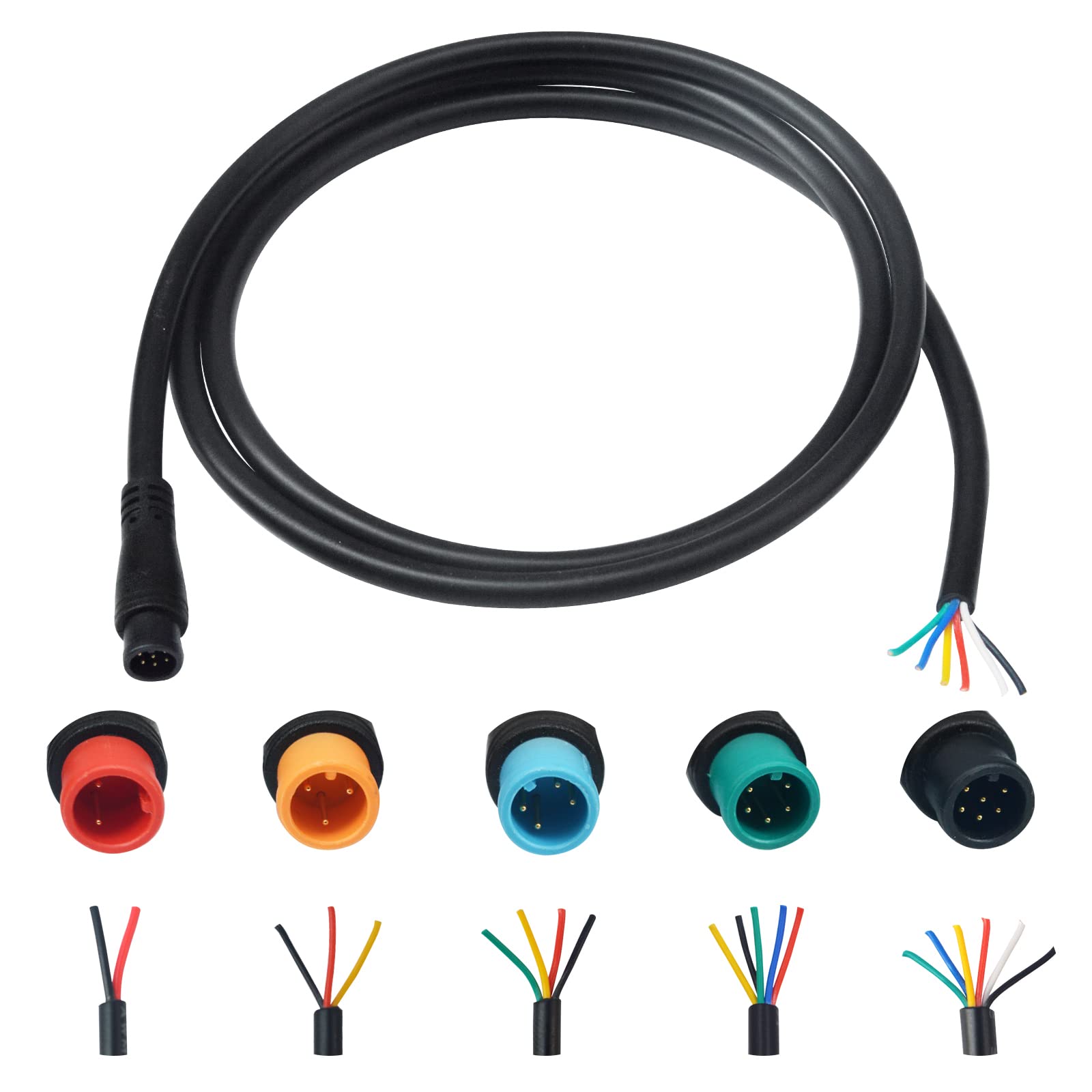 baluoqi Extension Cable 2Pin/3Pin/4Pin/5Pin/6Pin Waterproof Plug with A Single Connector DIY Ebike Line for Electric Bicycle Light/Throttle/Ebrake/