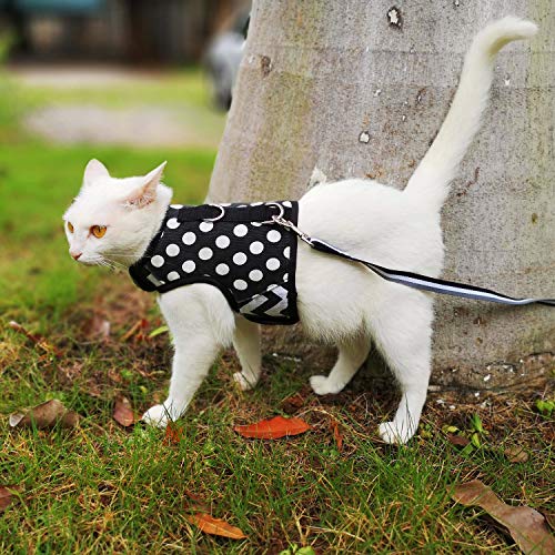 Image of Cat Harness and Leash for Walking Escape Proof, Adjustable Cat Vest Harness, Padded Stylish Cat Walking Jackets, Polka Dot Black, Large