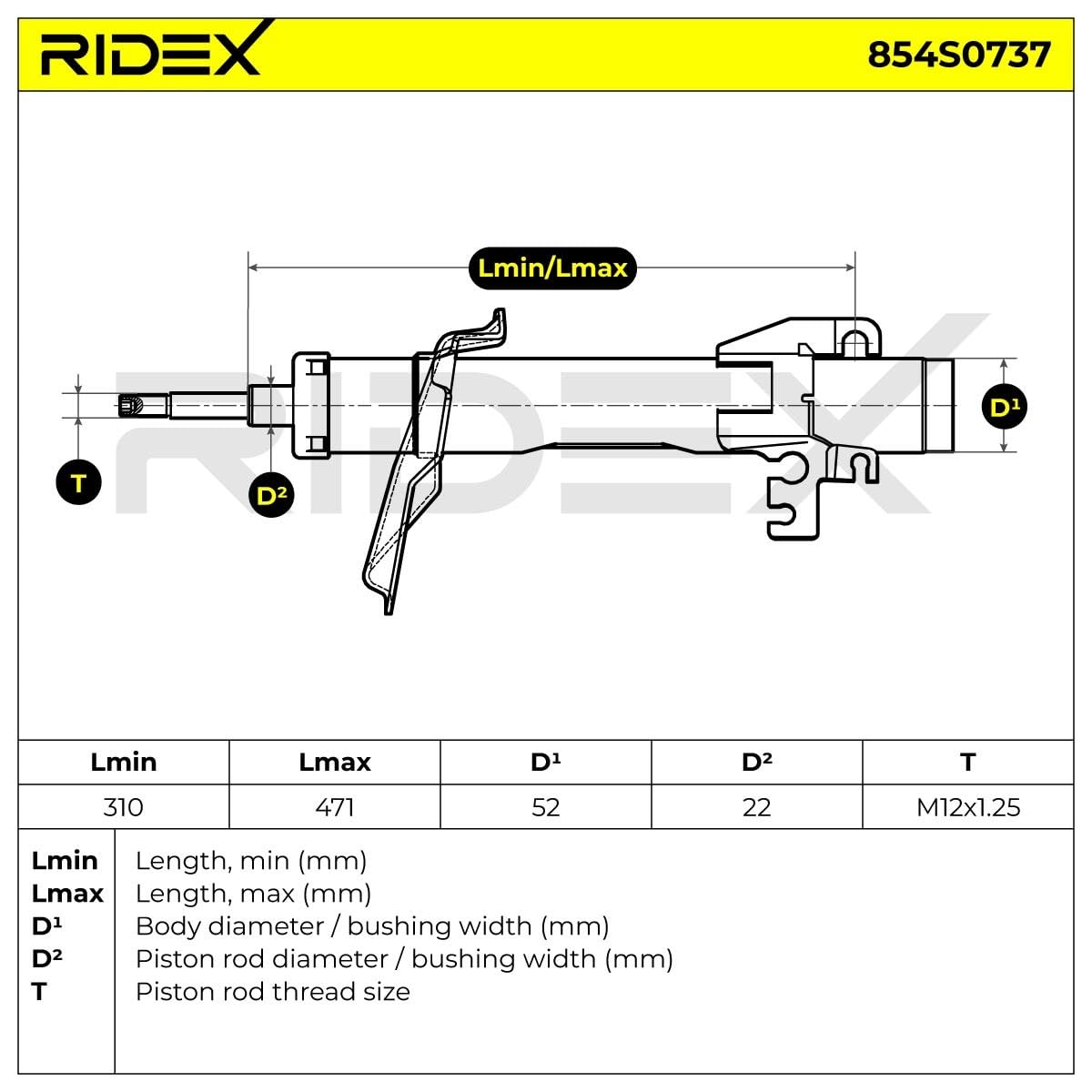 RIDEX 854S0737 Amortyzator rozpórka zawieszenia przód lewo Kompatybilny z ROVER 75 RJ
