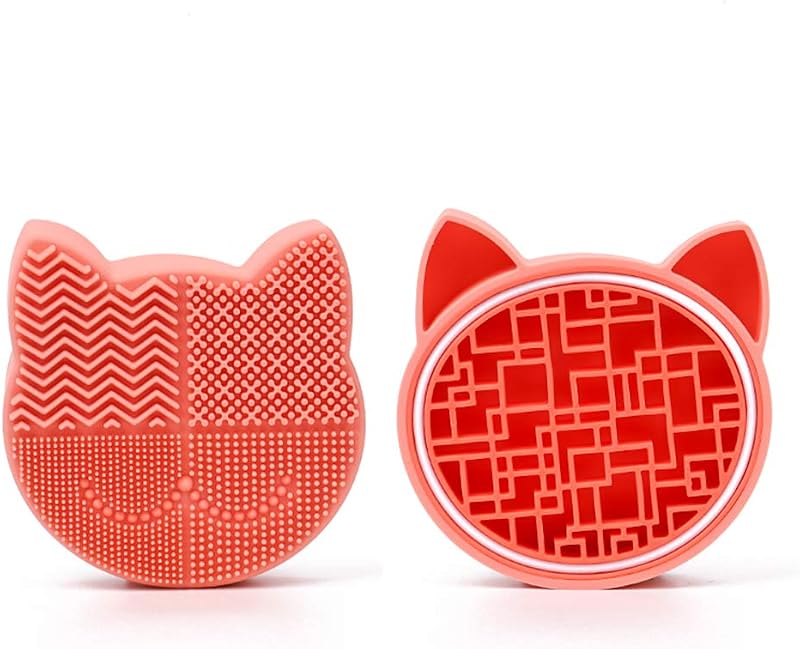 Tapete de silicone para limpeza de pincéis de maquiagem com suporte de secagem, formato de gato, Bird&Fish, New Orange
