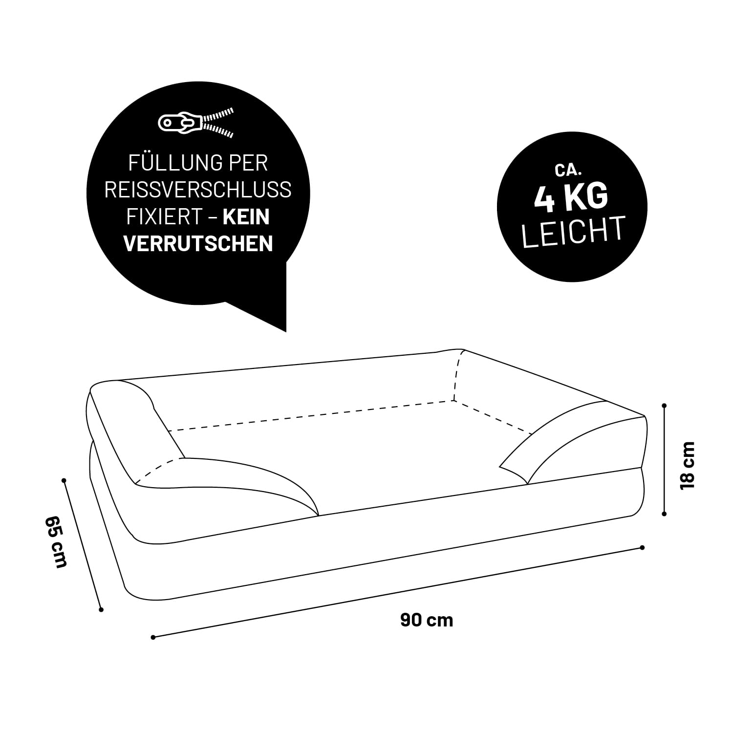 Lumaland orthopädisches Hundebett Outdoor & Indoor | ergonomisches Hundesofa 90x65 cm - ideal für mittelgroße Hunde | Boden rutschfest | Füllung und Bezug waschbar | Hundekörbchen wasserfest