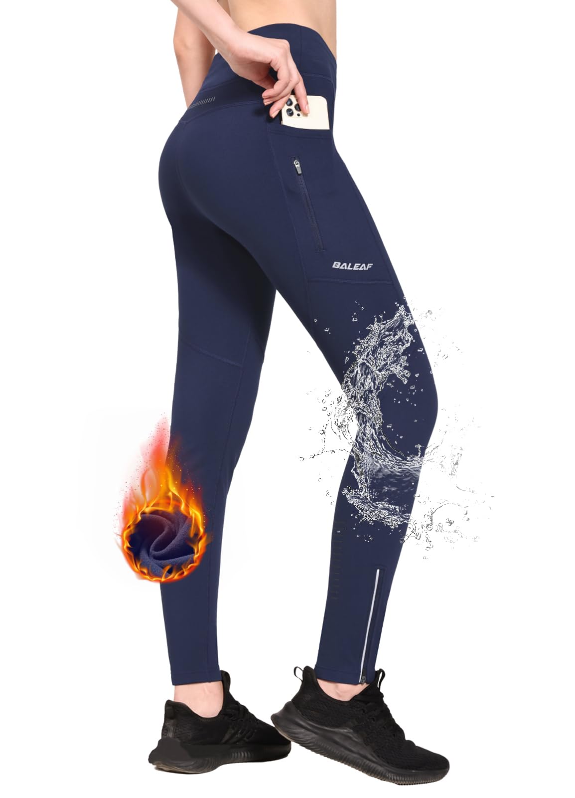 Baleafwomens Fleece Lined Leggings Cycling Waterproof Trousers - Main Image