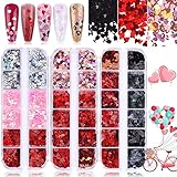 Amplia aplicación: las lentejuelas de uñas de San Valentín se pueden usar para crear un bonito arte de uñas en gel UV, esmalte de gel, uñas acrílicas, uñas naturales, uñas en polvo acrílico, etc., puede usar estas lentejuelas de uñas por separado o juntas, hacer que su arte de uñas sea brillante y único.