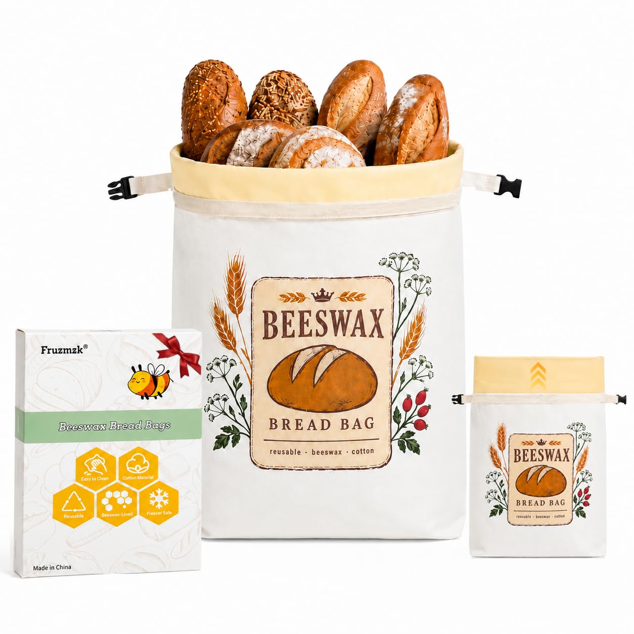 Fruzmzk Removable Beeswax Bread Bag for Homemade Sourdough, Reusable