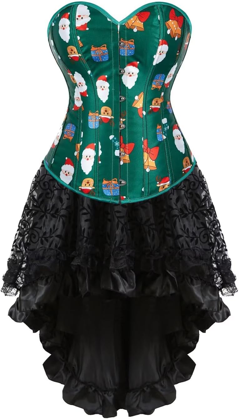 Jutrisujo Corset Dress Christmas Outfit Overbust Costume Lingerie Bustier Top Plus Size Women