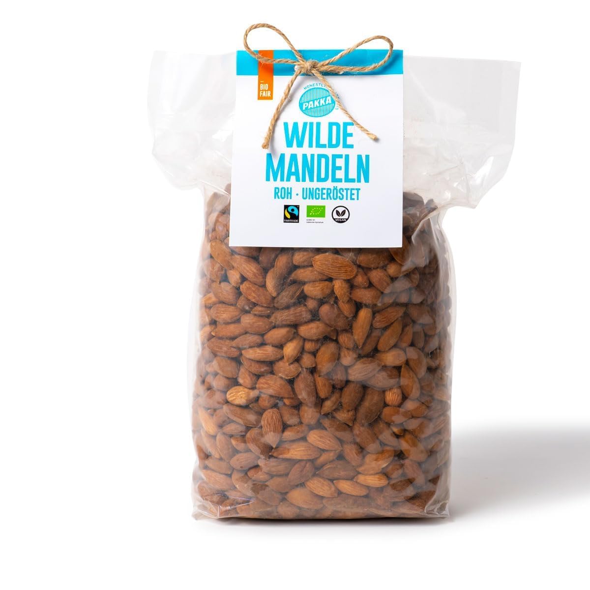 PAKKA - Bio Fairtrade Mandeln - rohe wilde Bergmandeln 1kg, Öko Mandelkerne mit brauner Haut, wildgesammelt direkt von Kleinbauern aus Samarkand in Usbekistan, vegan, Familienpackung, 1000g (1er Pack)