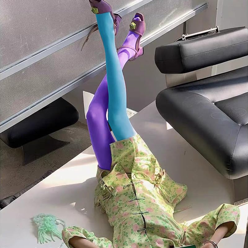 Ximimark 2 pcs Vibrant Two-Tone Footed Pantyhose - Comfy Elastic Waist - Perfect for Carnaval & Festive Outfits2