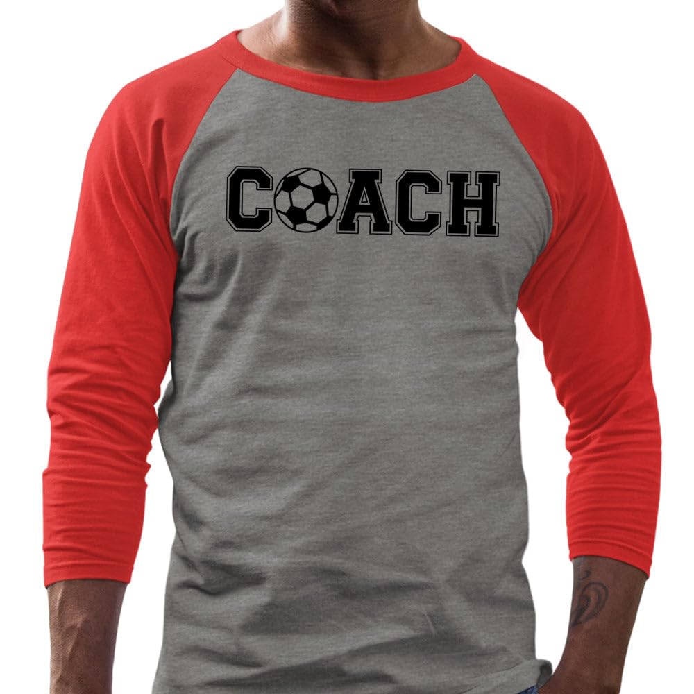 Varsity Soccer Coach Three-Quarter Raglan Sleeve Baseball Shirt Unisex Large Grey/Red
