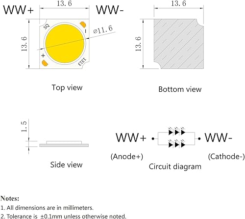 Miniatura 4 de LEDGUHON Chip LED de alta potencia de 3 W, componentes de emisor de luz súper brillante, luz de repuesto de diodo, luz de bricolaje
