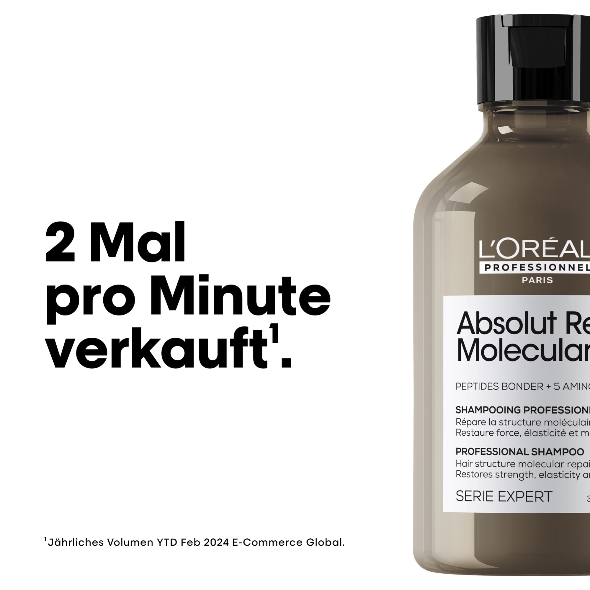 L'Oréal Professionnel Shampoo für strukturgeschädigtes Haar, Zur molekularen Tiefenreparatur, Mit Peptidbondern und 5 Aminosäuren, Serie Expert, Absolut Repair Molecular Shampoo