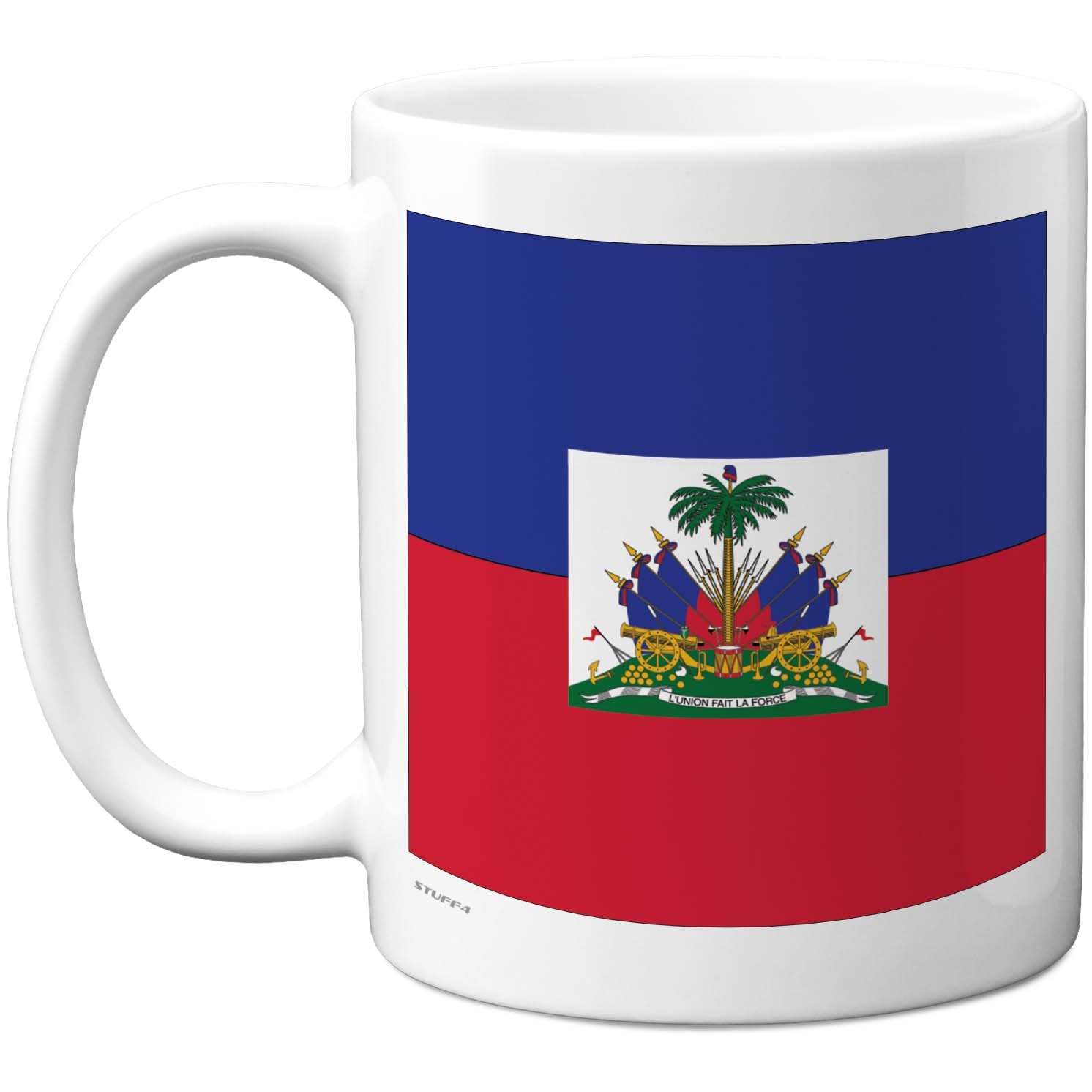 Stuff4 Haiti Flag Mug - Vibrant National Emblem & Coat of Arms Design - Patriotic Coffee Cup for Desk or Kitchen - 11oz Ceramic Gloss Mug