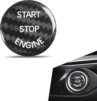 Car Push Start Button Cover, Carbon Fiber Texture Scratch-resistant Engine Quick Start Protection Cover, Self-adhesive Car Button Decorations, Universal for Most Cars Black