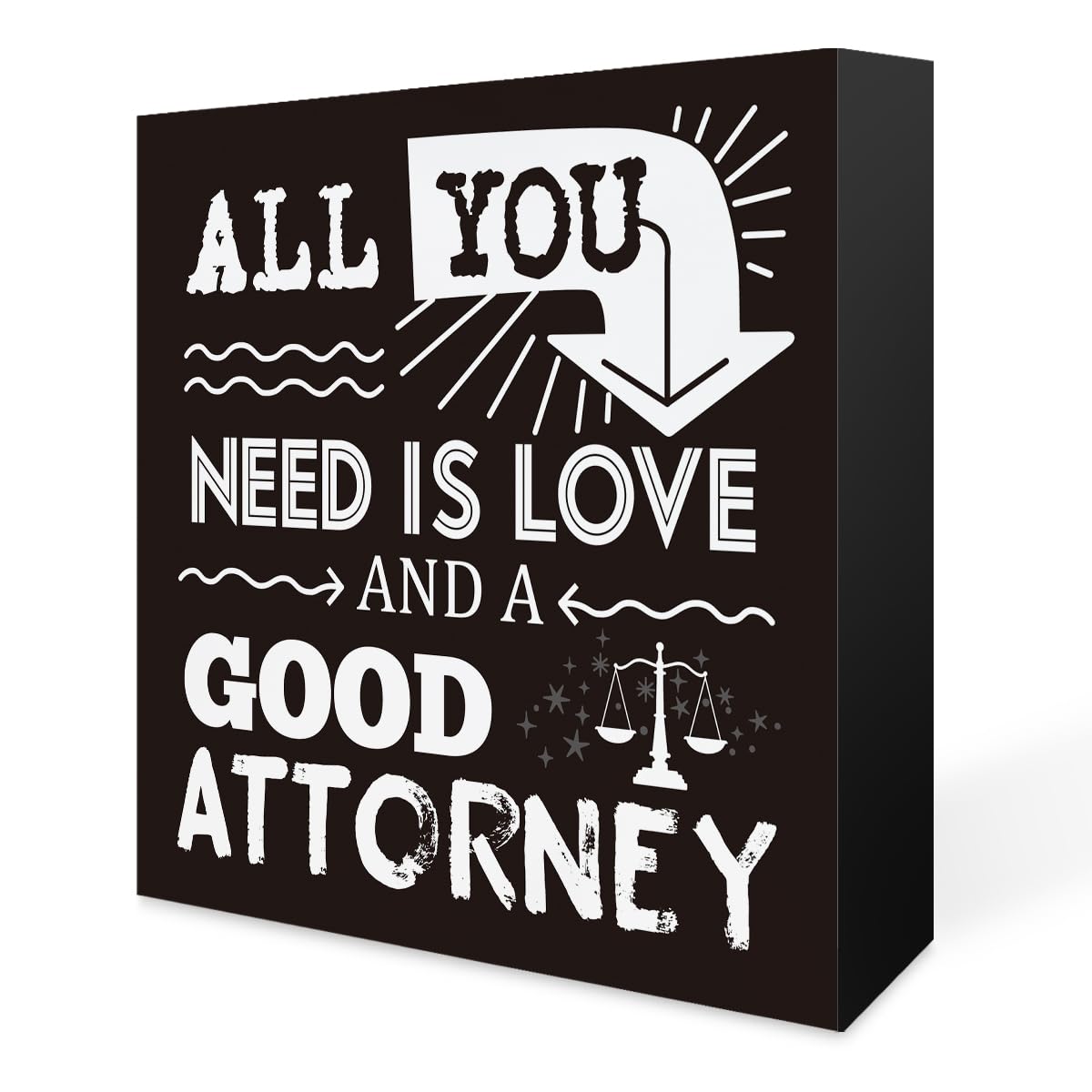 Funny Lawyer Gifts for Men Women, All You Need is Love and A Good Attorney Wooden Box Sign Home Office Desk Decor for Law Student School Graduation Gifts, Lawyer Retirement Birthday Gifts 5"x5"