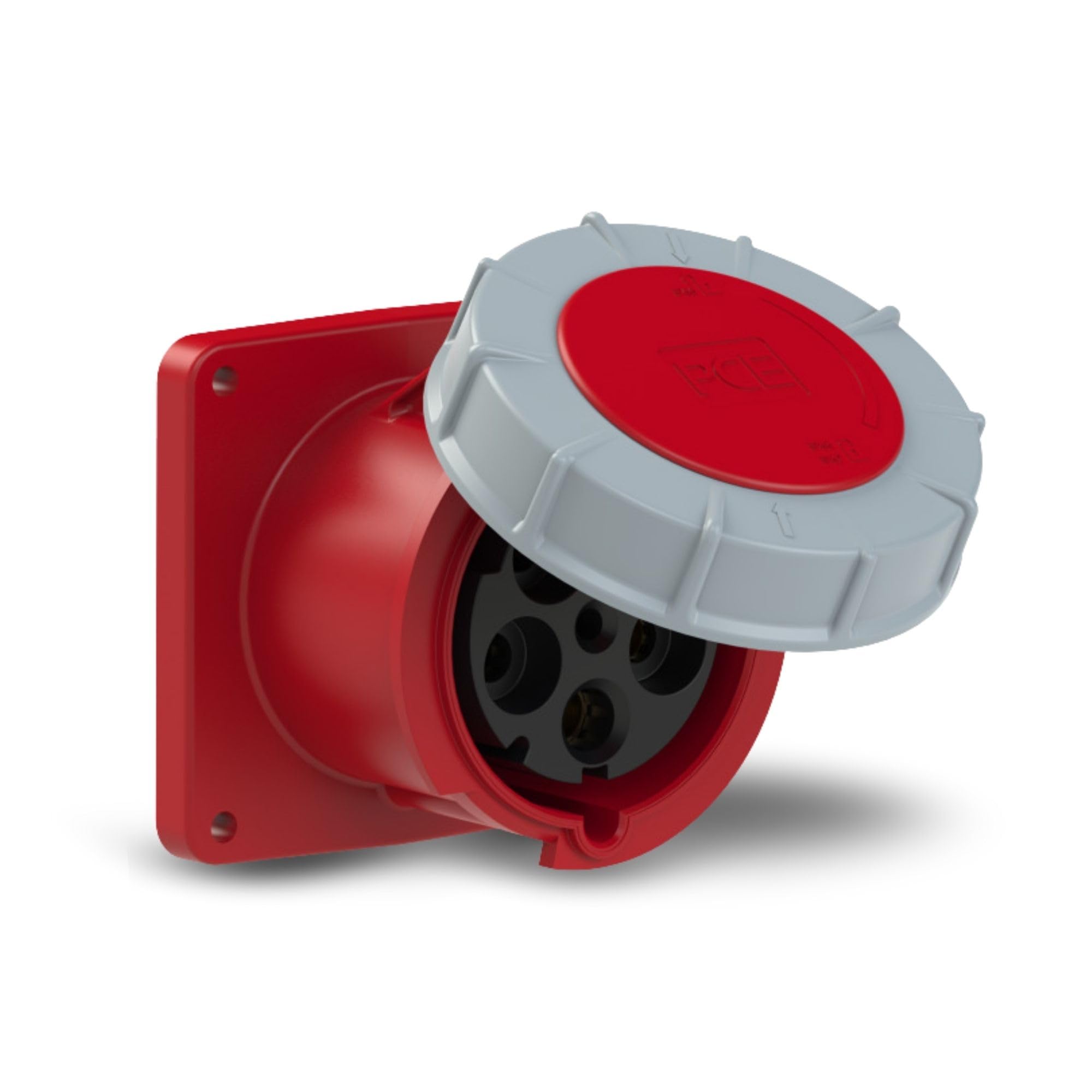 PCE Gniazdo CEE 125A 5p 400V IP67, Puszka Montażowa Prosta Power Twist | Wytrzymałe złącze przemysłowe 120x120 mm, obudowa PA6, styki lamelowe mosiężne, odporność na wodę i pył